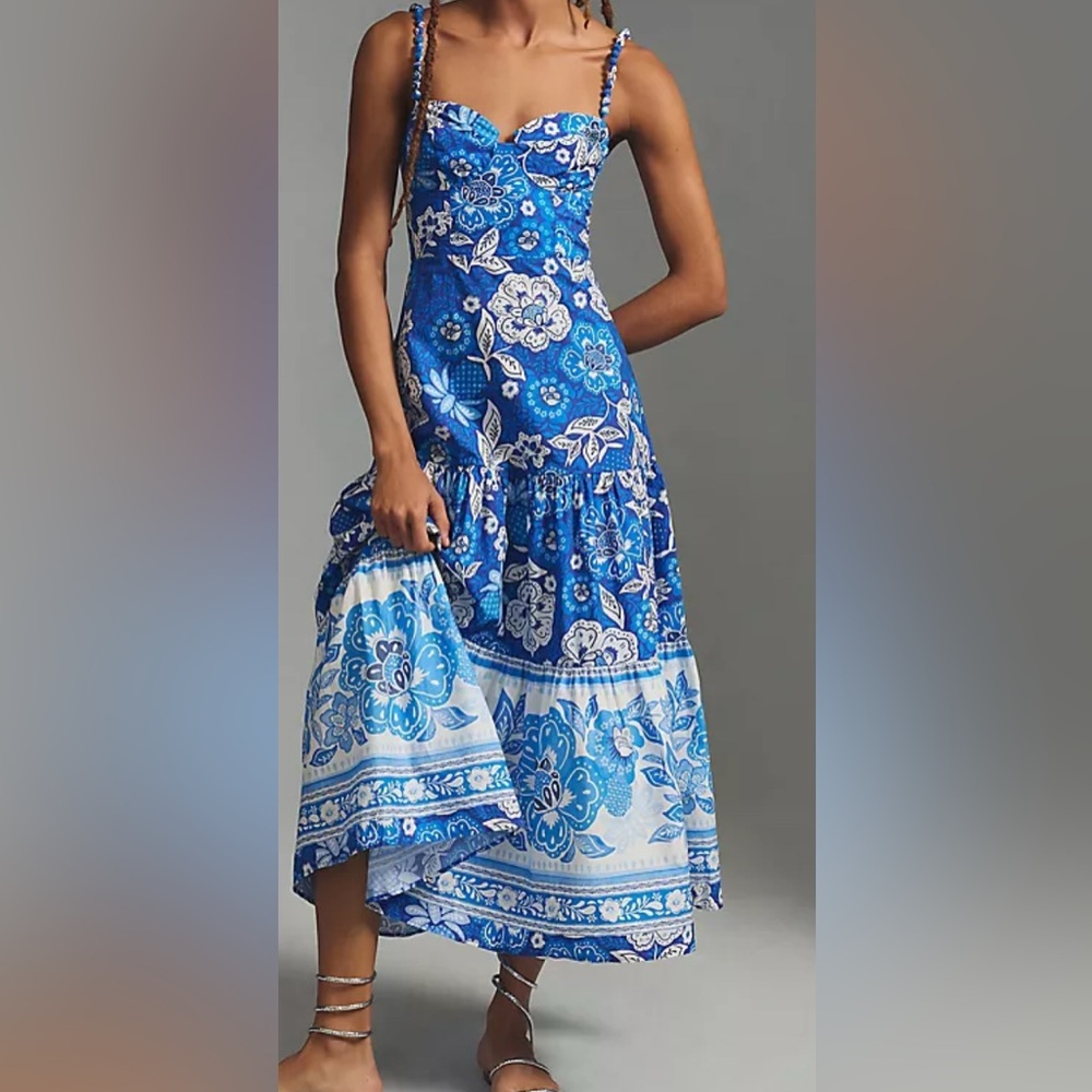 FARM Rio Blue and White Floral Maxi Dress